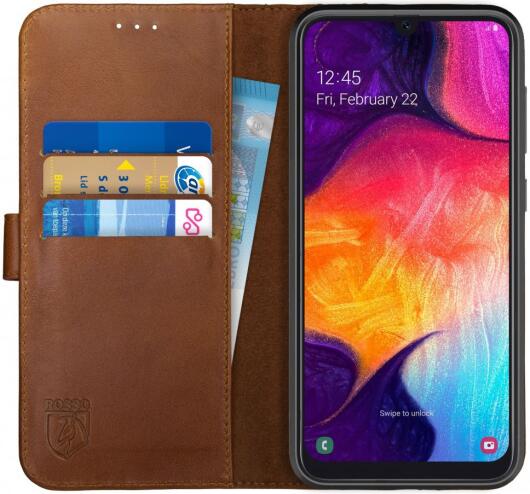 Rosso Deluxe Samsung Galaxy A50 Hoesje Echt Leer Book Case Bruin afbeelding 1