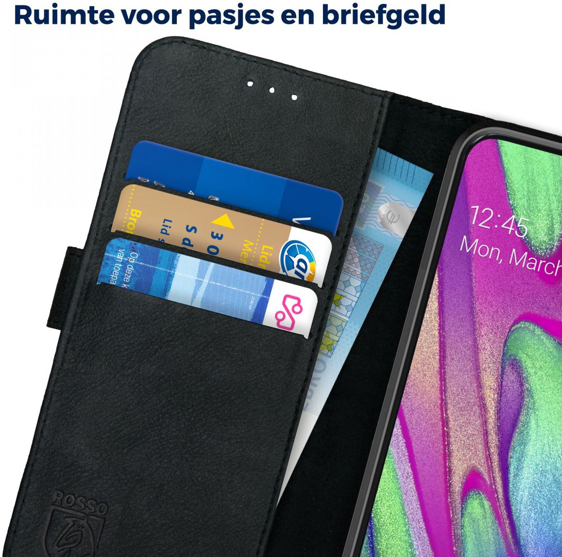 Rosso Deluxe Samsung Galaxy A40 Hoesje Echt Leer Book Case Zwart afbeelding 5
