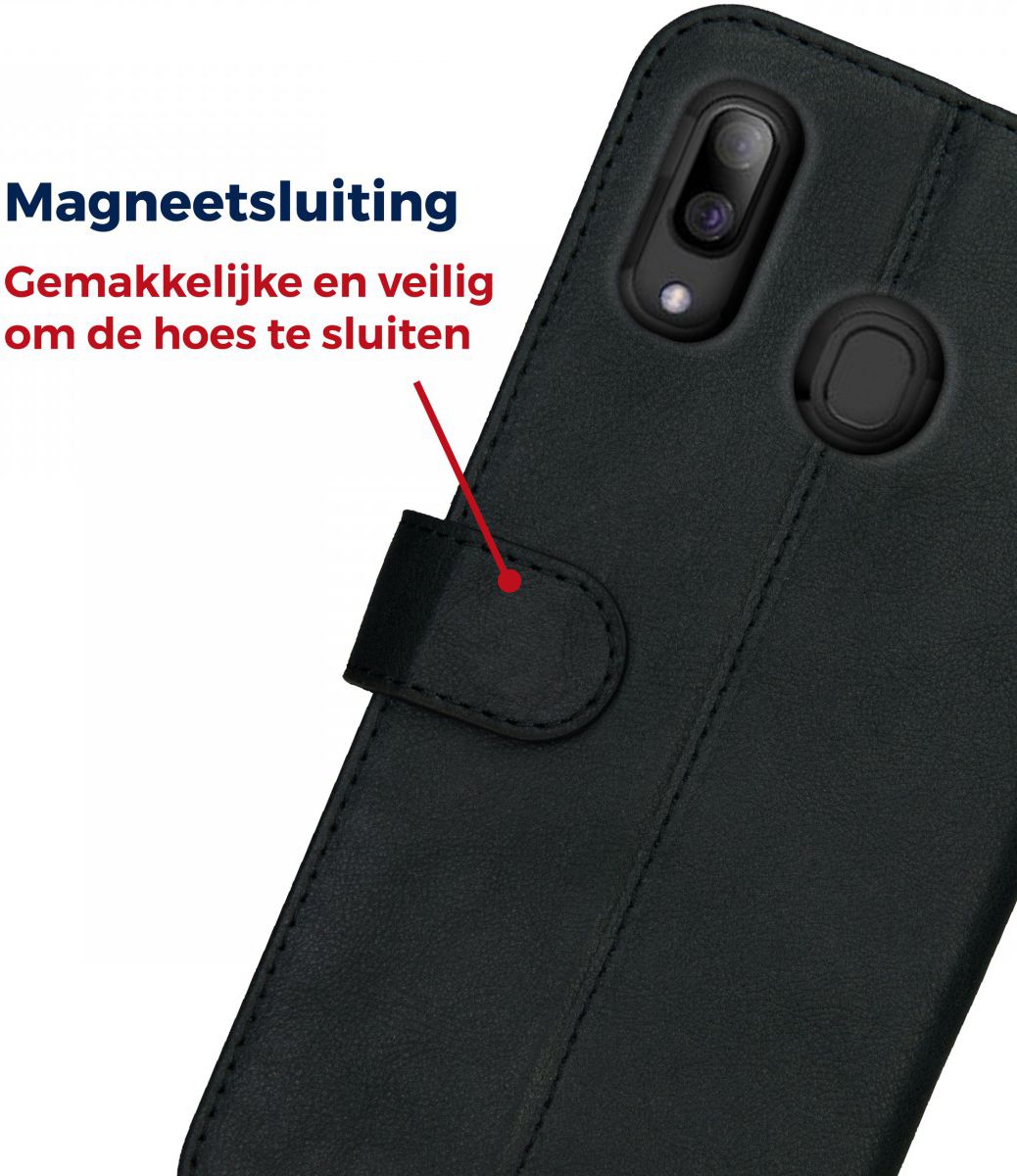 Rosso Deluxe Samsung Galaxy A40 Hoesje Echt Leer Book Case Zwart afbeelding 6