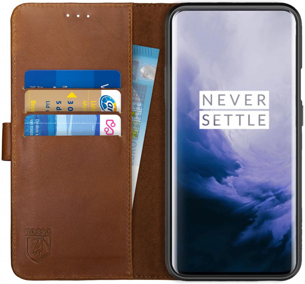 Rosso Deluxe OnePlus 7 Pro Hoesje Echt Leer Book Case Bruin afbeelding 1