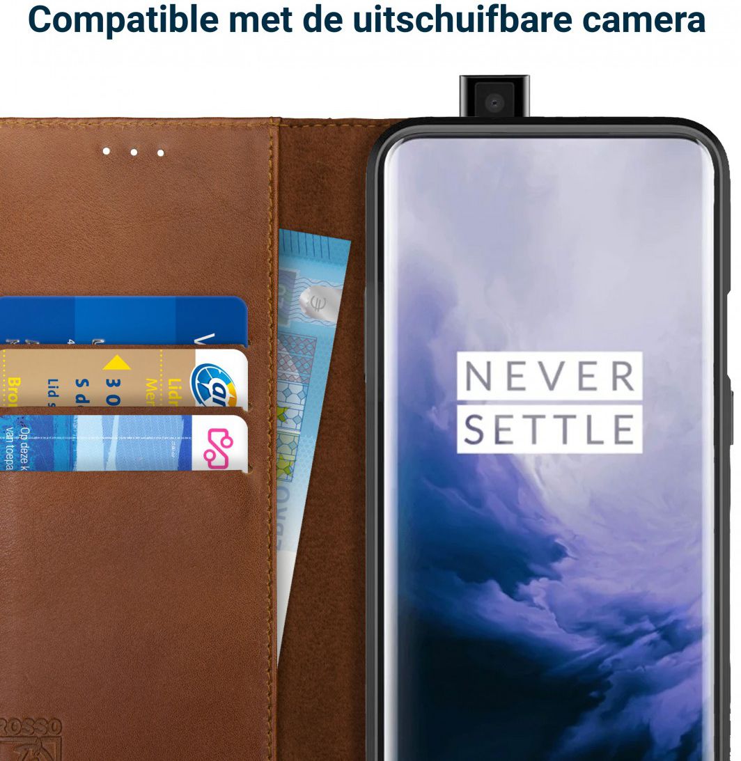 Rosso Deluxe OnePlus 7 Pro Hoesje Echt Leer Book Case Bruin afbeelding 9
