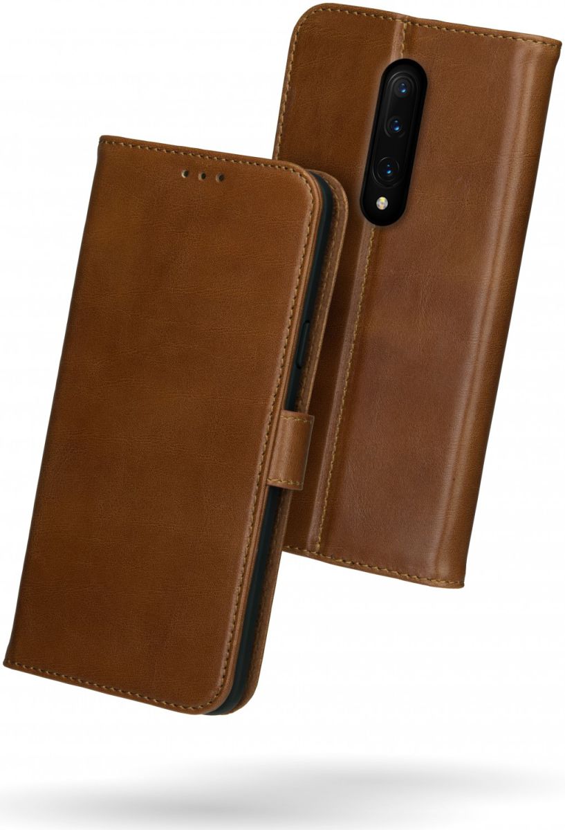 Rosso Deluxe OnePlus 7 Pro Hoesje Echt Leer Book Case Bruin afbeelding 2
