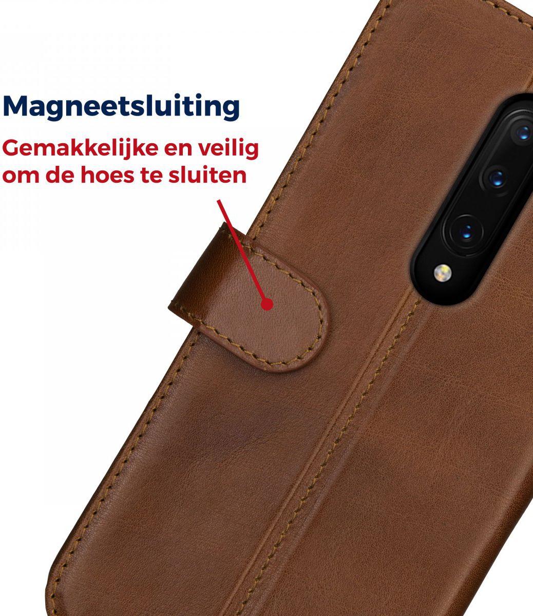 Rosso Deluxe OnePlus 7 Pro Hoesje Echt Leer Book Case Bruin afbeelding 6
