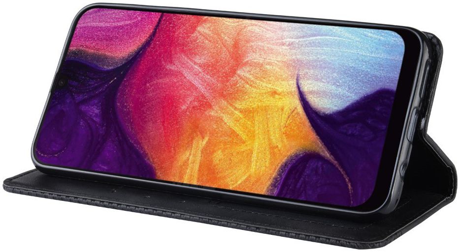 Samsung Galaxy A50 Book Case Hoesje Vintage Wallet Kunst Leer Zwart afbeelding 8