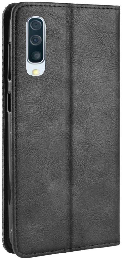 Samsung Galaxy A50 Book Case Hoesje Vintage Wallet Kunst Leer Zwart afbeelding 9