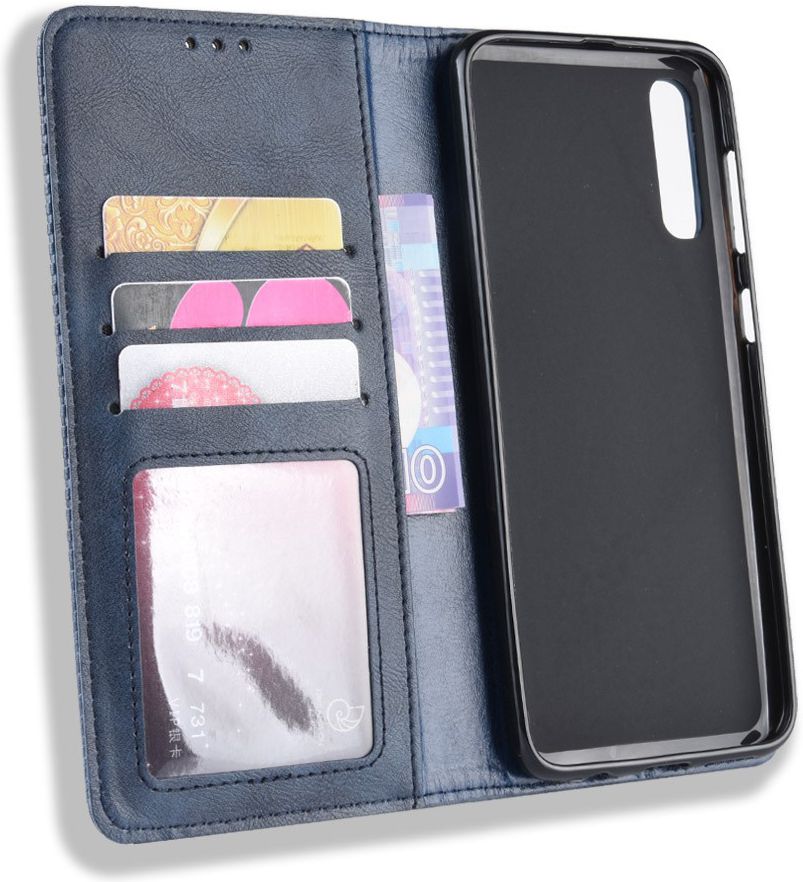 Samsung Galaxy A50 Book Case Hoesje Vintage Wallet Kunst Leer Blauw afbeelding 5