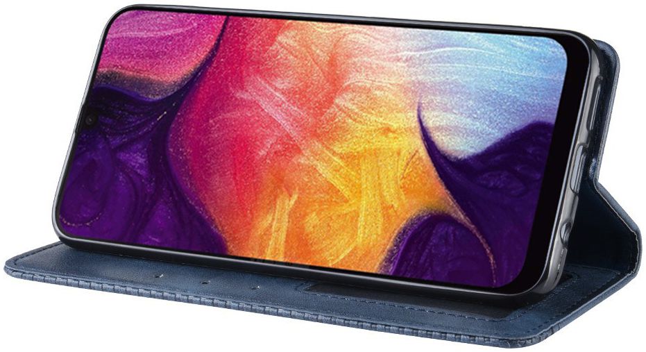 Samsung Galaxy A50 Book Case Hoesje Vintage Wallet Kunst Leer Blauw afbeelding 7