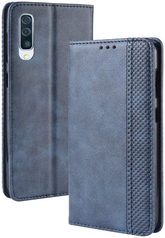 Samsung Galaxy A50 Book Case Hoesje Vintage Wallet Kunst Leer Blauw afbeelding 2