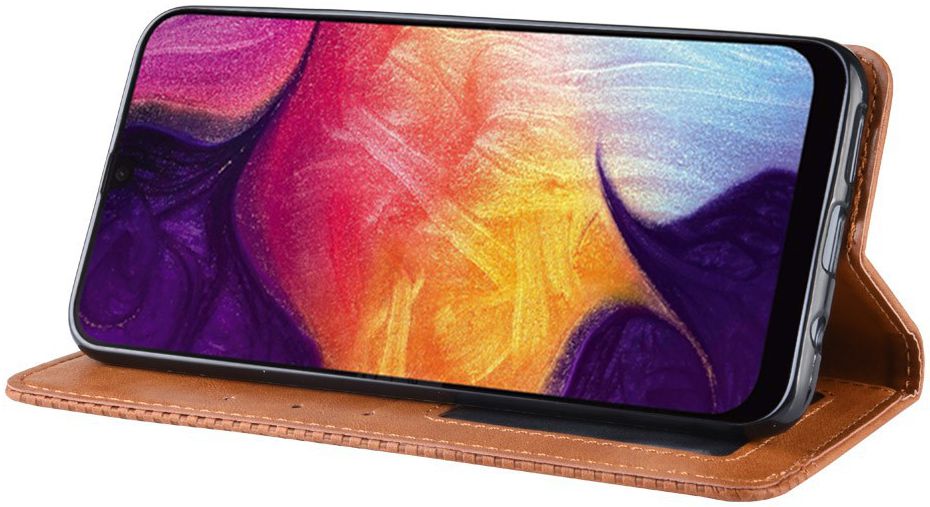 Samsung Galaxy A50 Book Case Hoesje Vintage Wallet Kunst Leer Bruin afbeelding 5