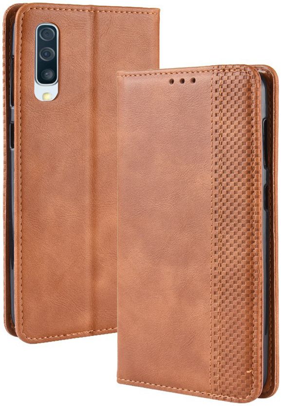 Samsung Galaxy A50 Book Case Hoesje Vintage Wallet Kunst Leer Bruin afbeelding 2