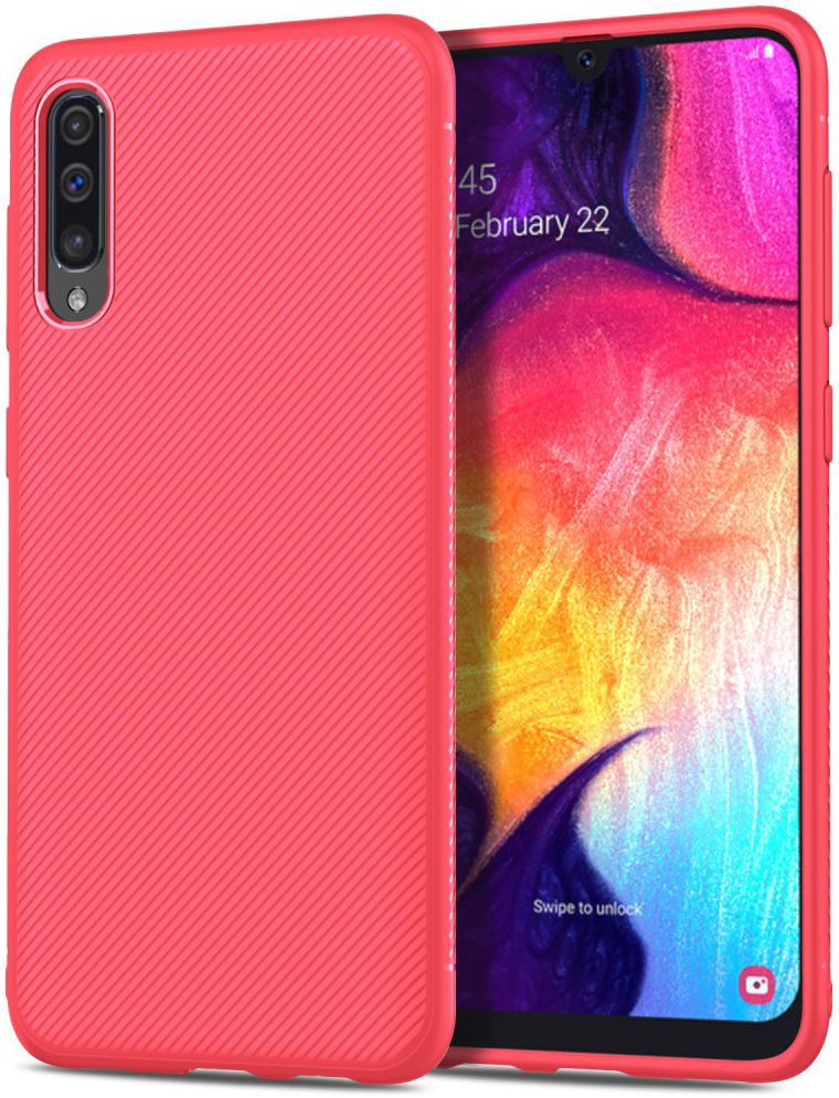 Samsung Galaxy A50 Hoesje Twill Slim Textuur Rood afbeelding 1