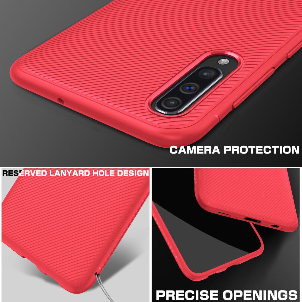 Samsung Galaxy A50 Hoesje Twill Slim Textuur Rood afbeelding 7