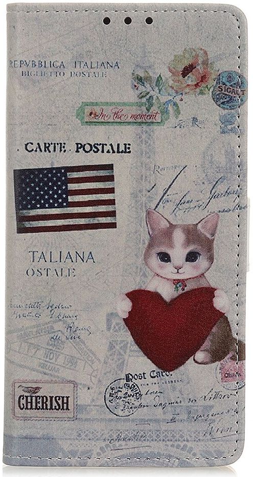 Samsung Galaxy A50 Book Case Hoesje Wallet Print USA Flag & Cat afbeelding 1