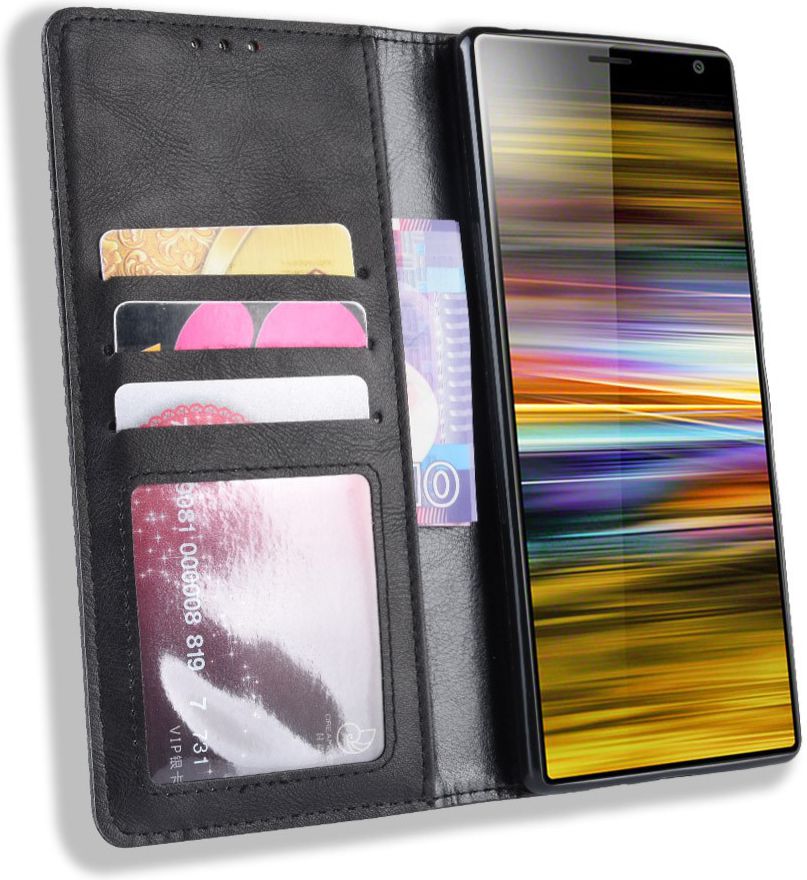 Sony Xperia 10 Plus Vintage Portemonnee Hoesje Zwart afbeelding 1
