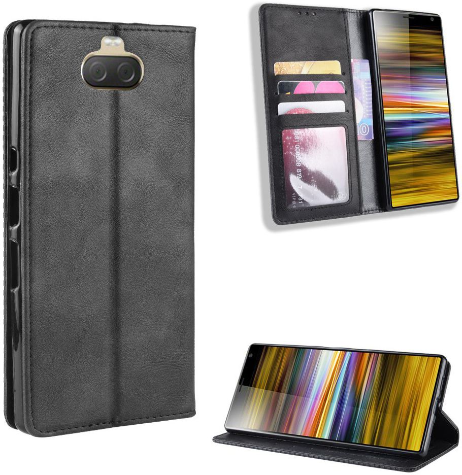 Sony Xperia 10 Plus Vintage Portemonnee Hoesje Zwart afbeelding 3