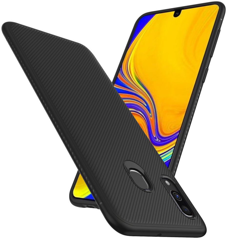 Samsung Galaxy A40 Hoesje Twill Slim Texture Back Cover Zwart afbeelding 2