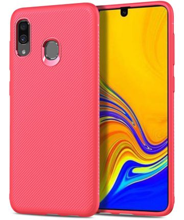 Samsung Galaxy A40 Hoesje Twill Slim Texture Back Cover Rood Hoesjes