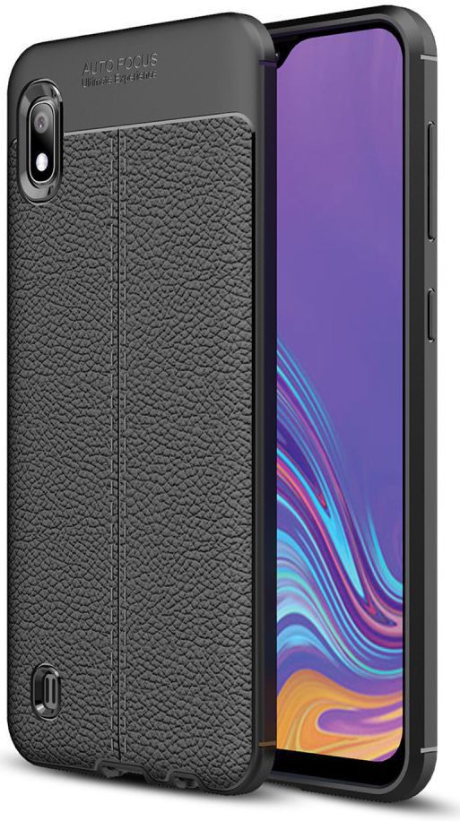 Samsung Galaxy A10 Hoesje Leren Textuur TPU Zwart afbeelding 1