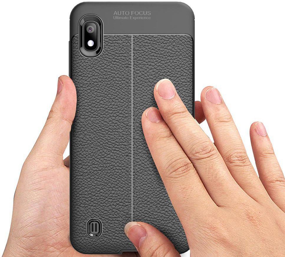 Samsung Galaxy A10 Hoesje Leren Textuur TPU Zwart afbeelding 2