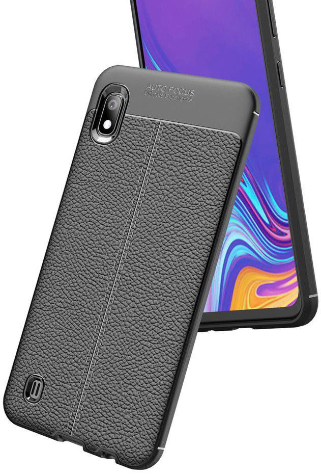 Samsung Galaxy A10 Hoesje Leren Textuur TPU Zwart afbeelding 3