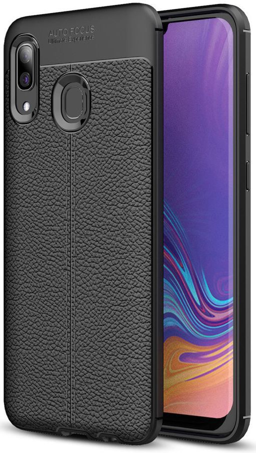 Samsung Galaxy A40 Litchi Hoesje TPU Met Leren Textuur Zwart afbeelding 1