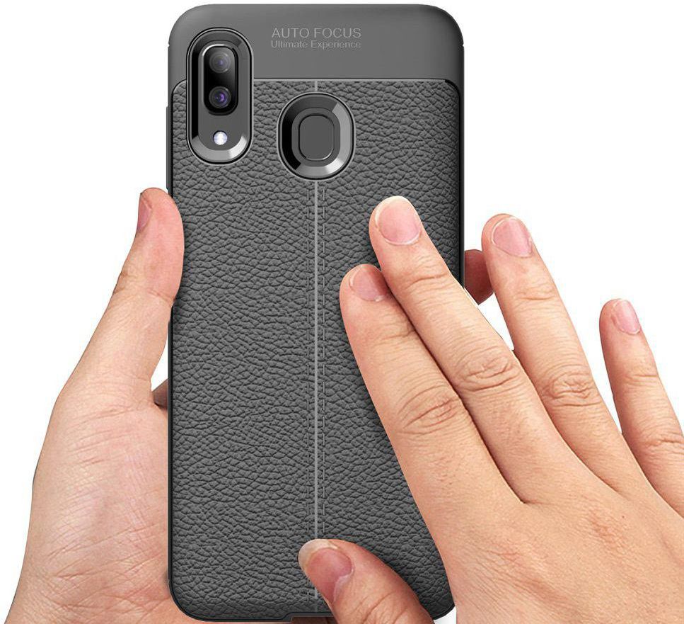 Samsung Galaxy A40 Litchi Hoesje TPU Met Leren Textuur Zwart afbeelding 2