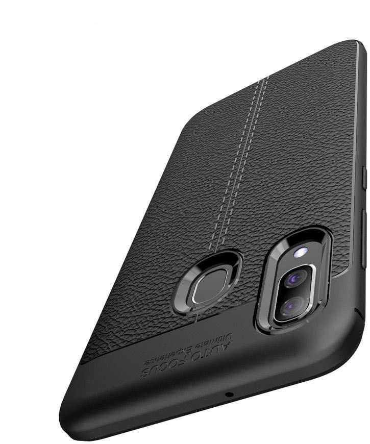 Samsung Galaxy A40 Litchi Hoesje TPU Met Leren Textuur Zwart afbeelding 6