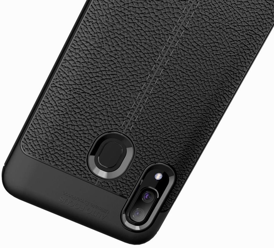 Samsung Galaxy A40 Litchi Hoesje TPU Met Leren Textuur Zwart afbeelding 7