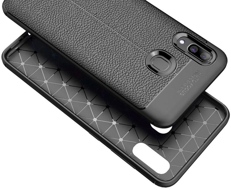 Samsung Galaxy A40 Litchi Hoesje TPU Met Leren Textuur Zwart afbeelding 8