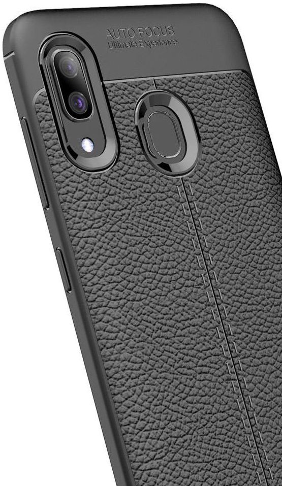 Samsung Galaxy A40 Litchi Hoesje TPU Met Leren Textuur Zwart afbeelding 9