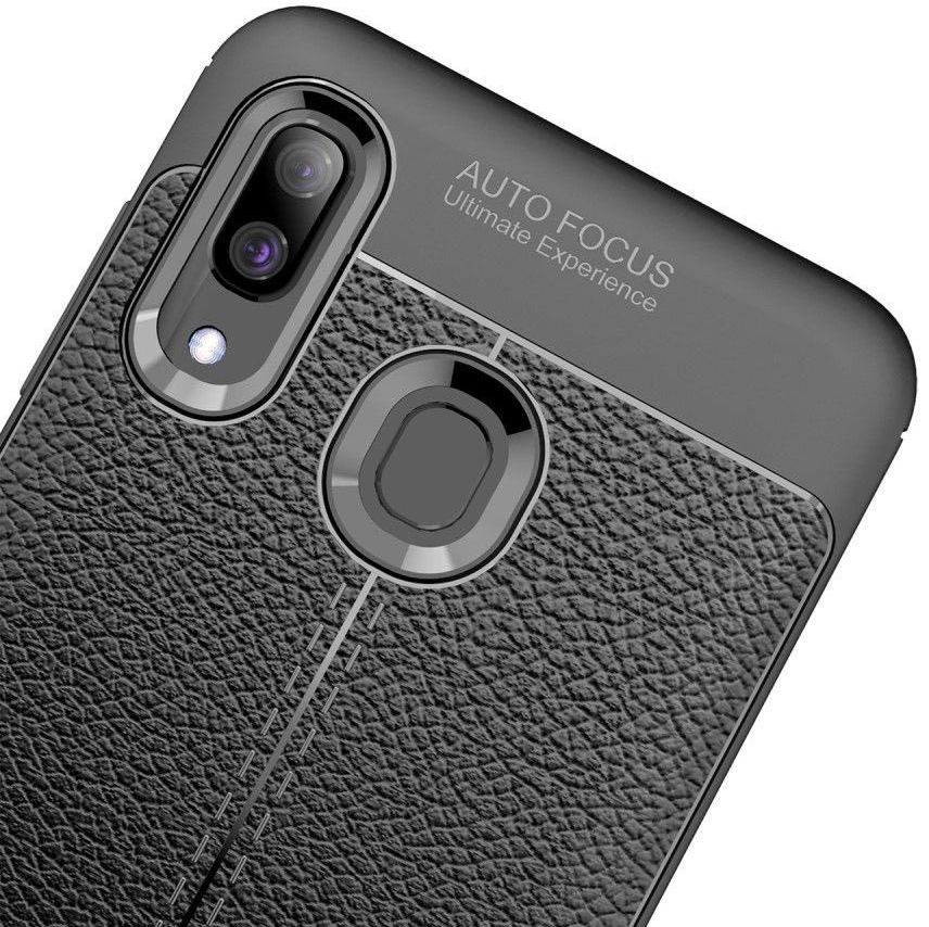 Samsung Galaxy A40 Litchi Hoesje TPU Met Leren Textuur Zwart afbeelding 11