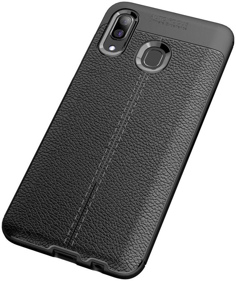 Samsung Galaxy A40 Litchi Hoesje TPU Met Leren Textuur Zwart afbeelding 12