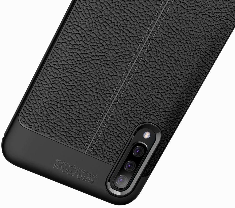 Samsung Galaxy A70 Hoesje TPU Met Leren Textuur Zwart afbeelding 8