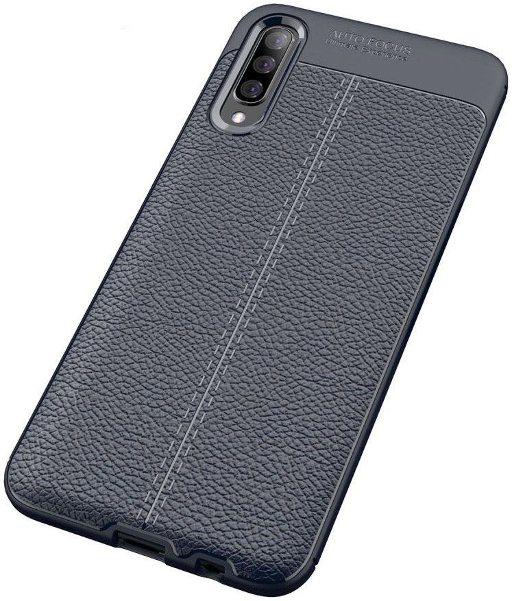Samsung Galaxy A70 Hoesje met Leren Textuur TPU Hoesje Blauw afbeelding 2