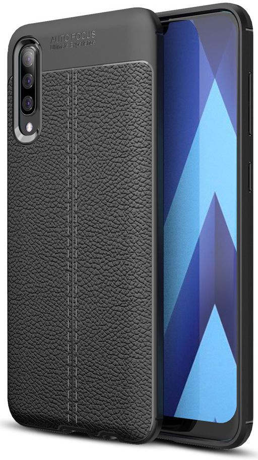 Samsung Galaxy A50 Hoesje TPU Leer Design Zwart afbeelding 1