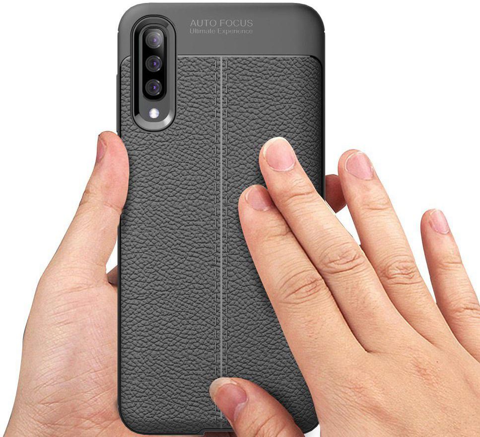 Samsung Galaxy A50 Hoesje TPU Leer Design Zwart afbeelding 3