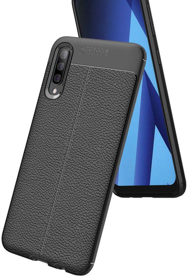 Samsung Galaxy A50 Hoesje TPU Leer Design Zwart afbeelding 2