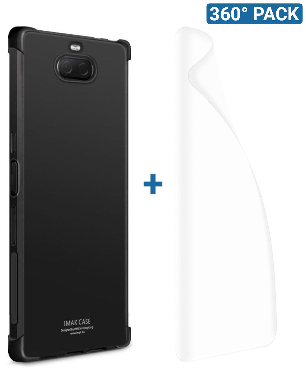 IMAK Sony Xperia 10 Plus Hoesje TPU met Screenprotector Metaal Zwart afbeelding 1
