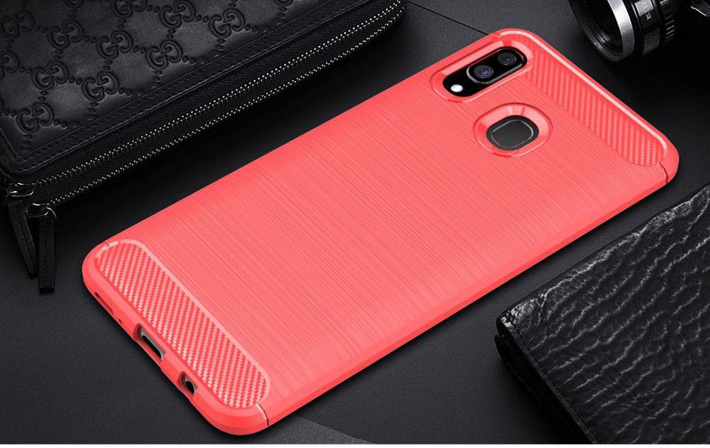 Samsung Galaxy A40 Geborsteld TPU Hoesje Rood afbeelding 2