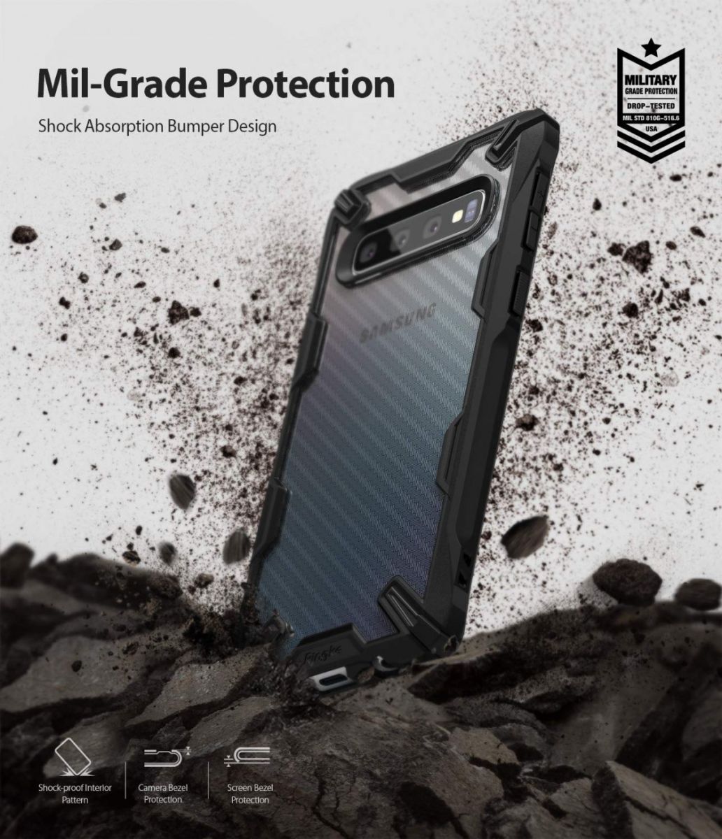 Ringke Fusion X Samsung Galaxy S10 Plus Hoesje Carbon Fiber afbeelding 2