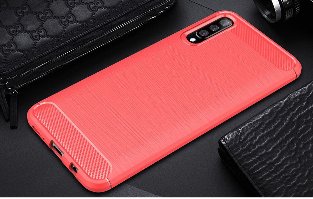 Samsung Galaxy A50 Hoesje Geborsteld TPU Rood afbeelding 2