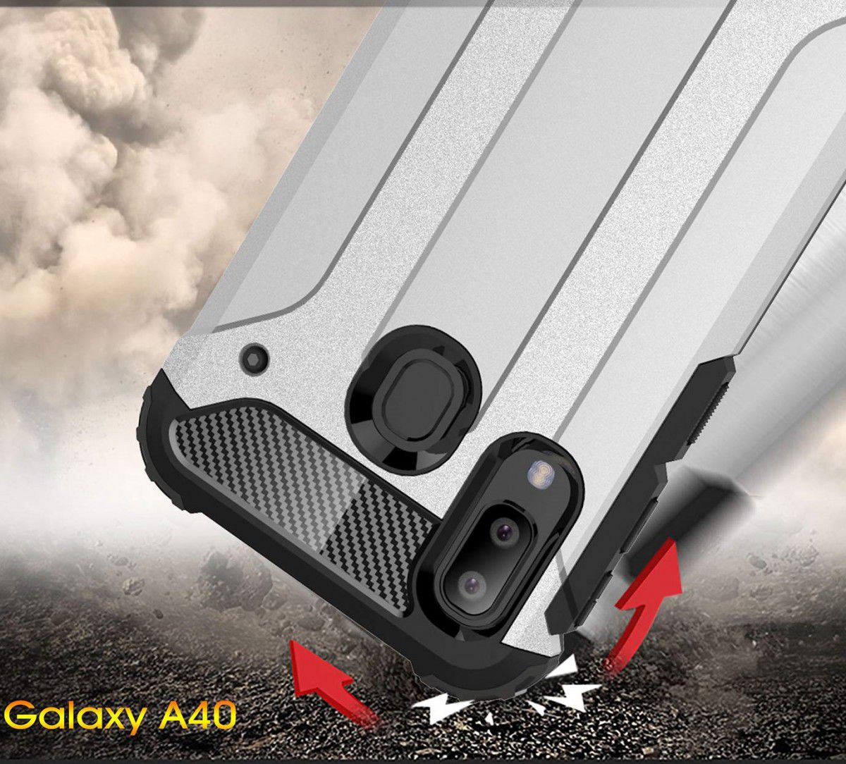 Samsung Galaxy A40 Hoesje Shock Proof Hybride Back Cover Zilver afbeelding 5