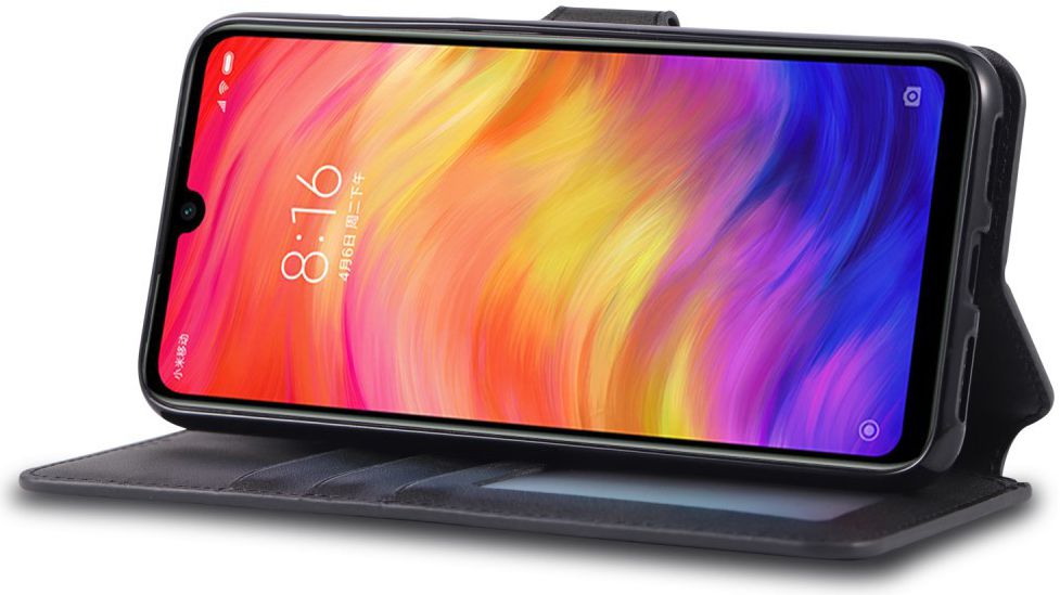 AZNS Xiaomi Redmi Note 7 Leren Stand Portemonnee Hoesje Zwart afbeelding 3