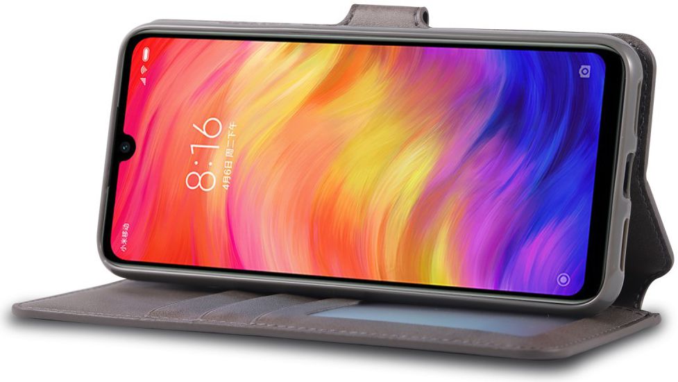 AZNS Xiaomi Redmi Note 7 Leren Stand Portemonnee Hoesje Grijs afbeelding 4