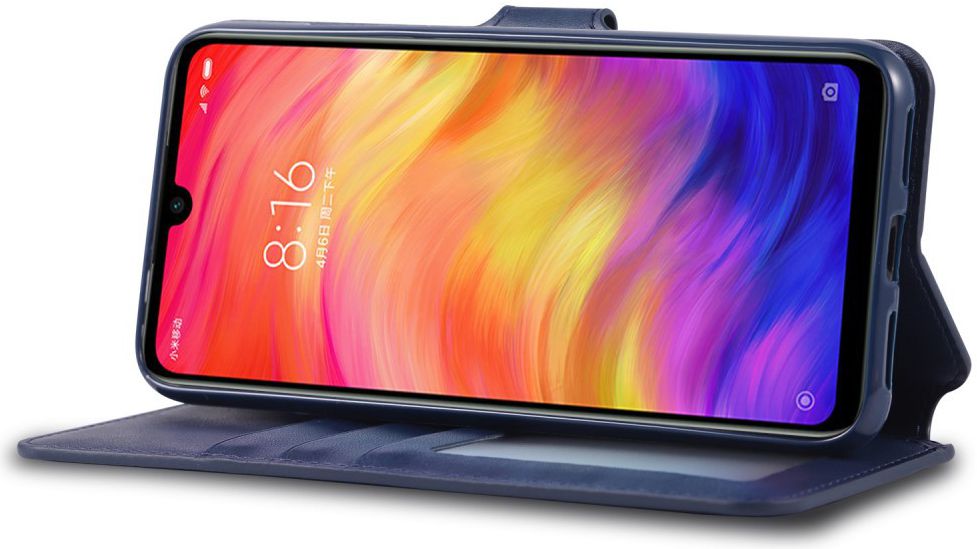 AZNS Xiaomi Redmi Note 7 Leren Stand Portemonnee Hoesje Blauw afbeelding 4