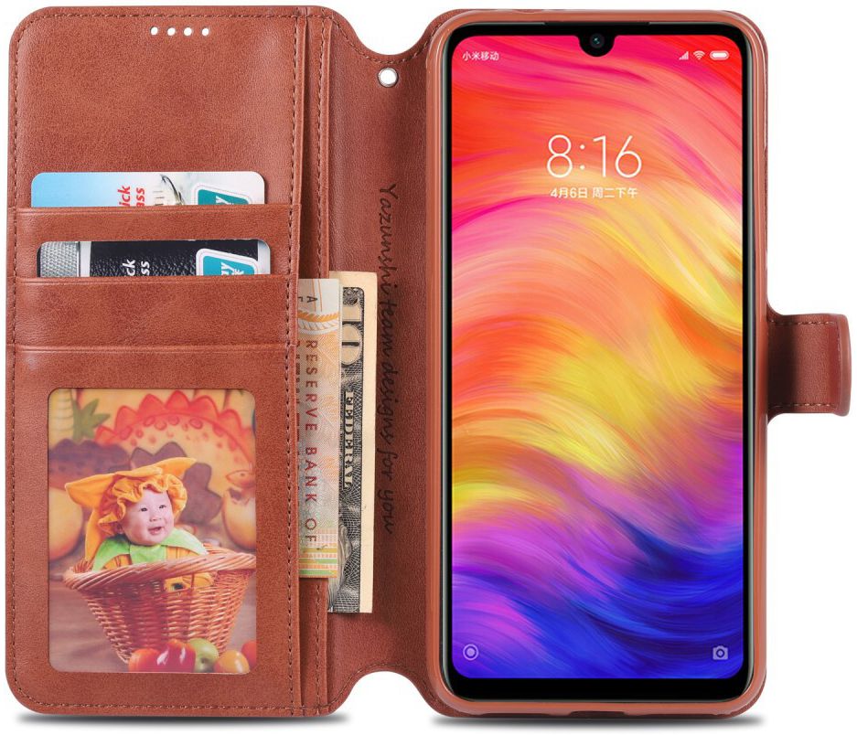 AZNS Xiaomi Redmi Note 7 Leren Stand Portemonnee Hoesje Bruin afbeelding 2