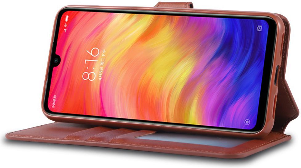 AZNS Xiaomi Redmi Note 7 Leren Stand Portemonnee Hoesje Bruin afbeelding 4