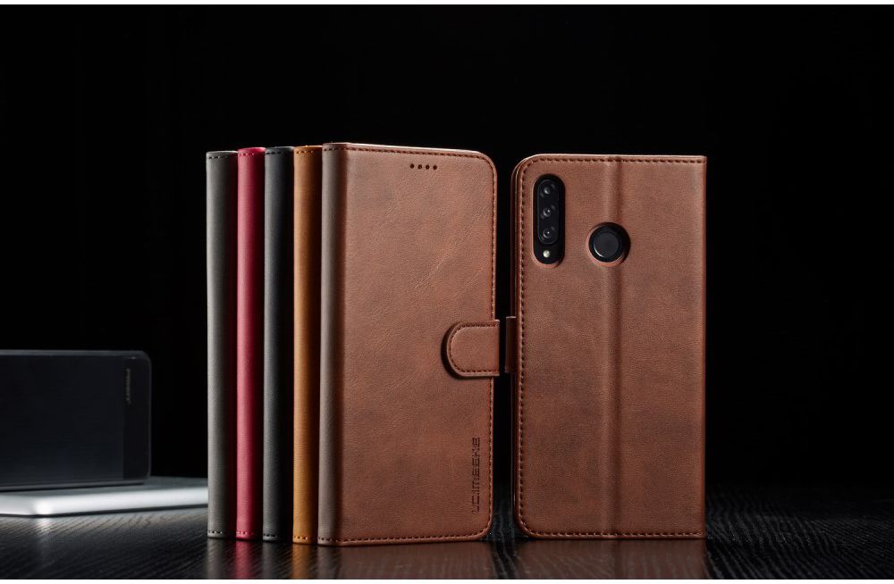 Huawei P30 Lite Portemonnee Bookcase Hoesje Magneet Sluiting Coffee afbeelding 13