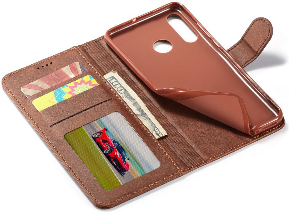 Huawei P30 Lite Portemonnee Bookcase Hoesje Magneet Sluiting Coffee afbeelding 17