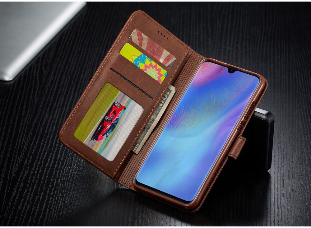 Huawei P30 Lite Portemonnee Bookcase Hoesje Magneet Sluiting Coffee afbeelding 6
